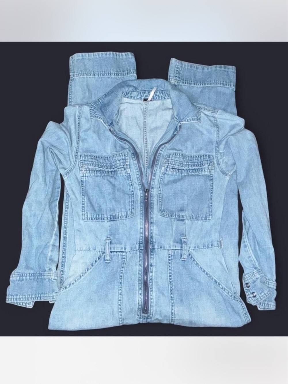 Free People Light Blue Denim Zip Jumpsuit